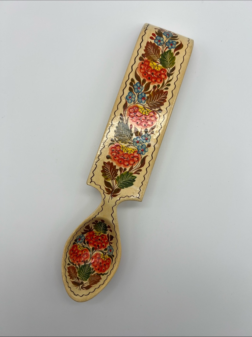 Vintage 1994 Ukrainian Hand-Painted Wooden Spoon Folk Art